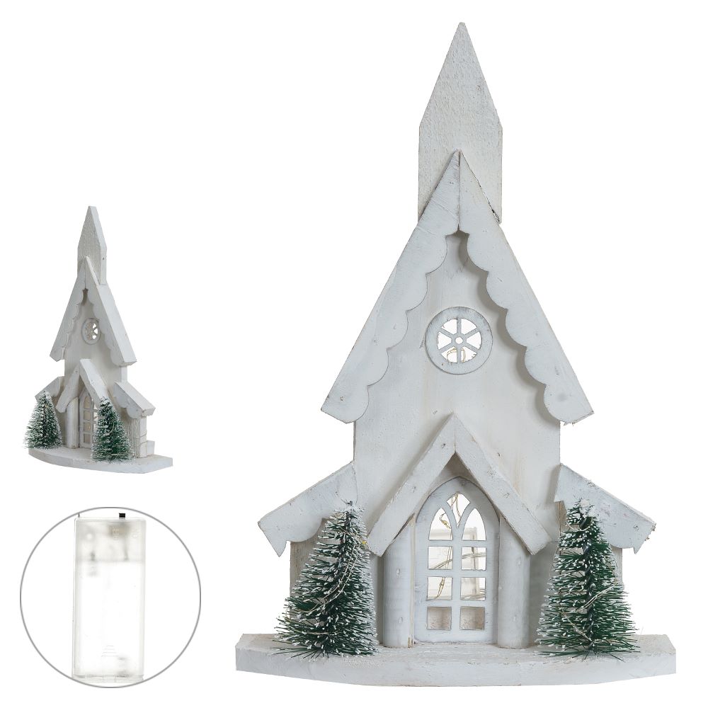 Casa Decorativa com Led 30x10cm Branco Flor arte